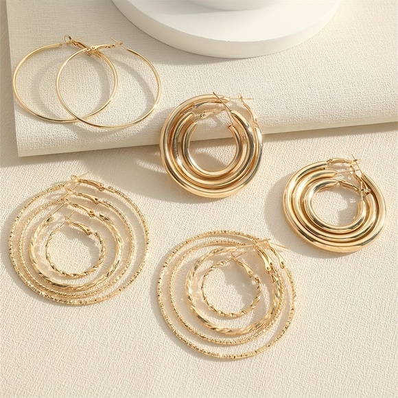 Elegant 18K Hoop Earrings: 8-Pair Set for Daily Delight - Picture 8 of 10